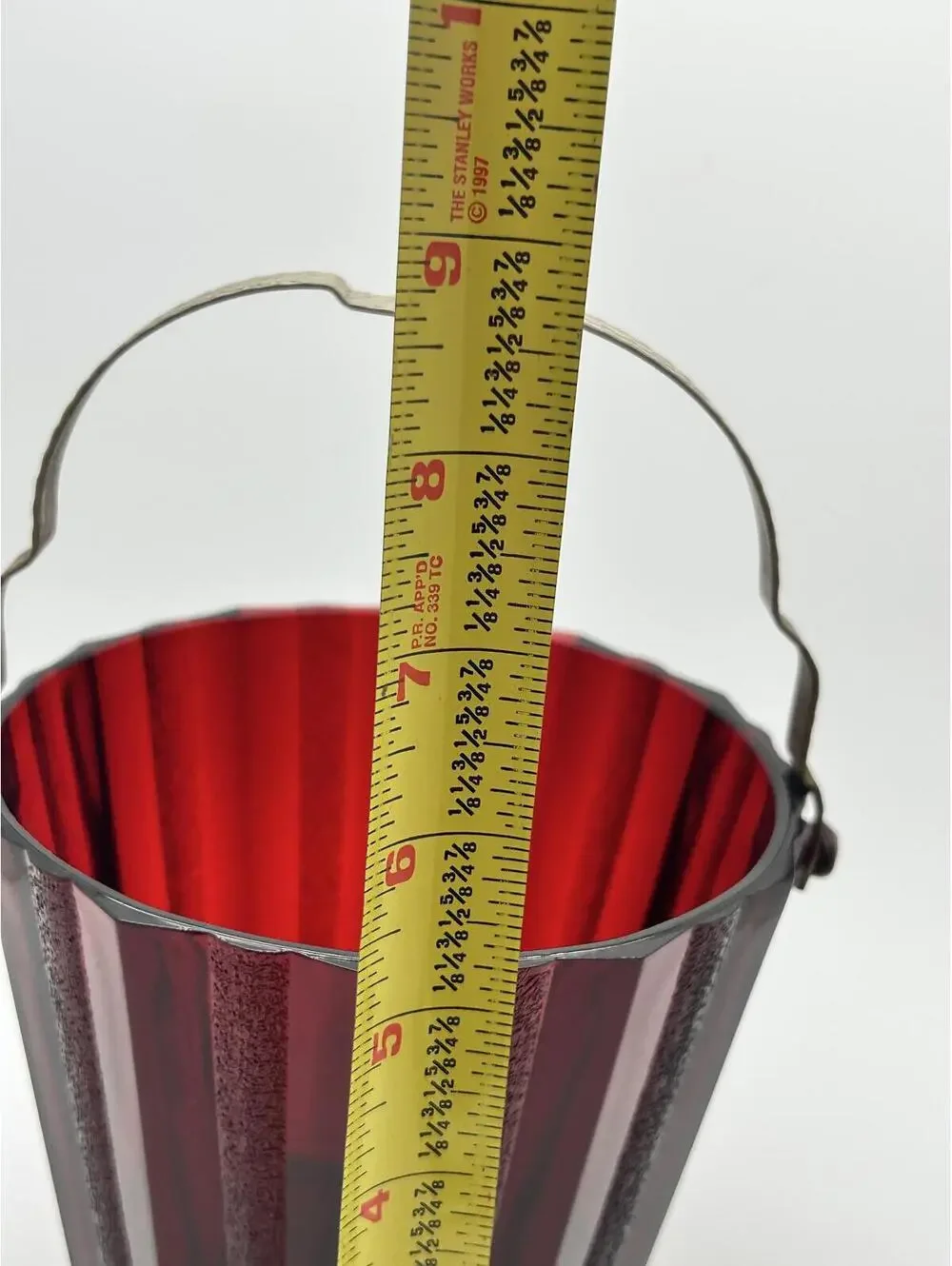 Vintage Ruby Red Glass Ice Bucket- metal Handle